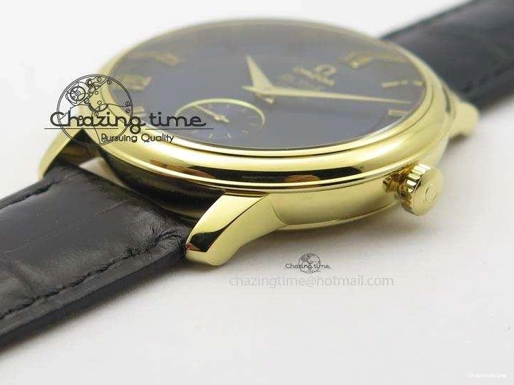 0220 De Ville MK 1:1 Best Edition YG Blue Dial On Black Leather Asian Seagull T1701 (Sec@6) Upgraded 8234